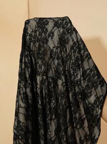 SHEIN BAE Plus Size Women Black Lace Brassiere Long Dress, Elegant Midi Dress, Bodycon Lace Dress, Little Black Dress, Suitable For Evening Out, Gala, Wedding