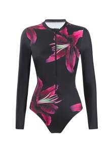 Swim Oasis 2pcs/Set Spring Break Floral Print Summer Beach Vacation Wear Rashguard, Summer Beach Vacation Party & Holiday Professional Swimsuit For Women