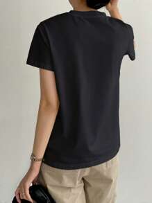 Dazy-Less Solid Seam Detail Tee Business Casual Woman Work Clothes - Black - View 3