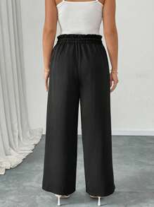 SHEIN Unity Pantalón ancho casual y holgado de unicolor en talla grande - Negro - Ver 2