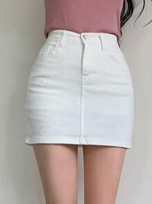 DAZY 女士帶口袋的牛仔裙 - 白色 - 查看 3