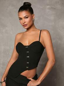 Glamine New Black One-Shoulder Asymmetrical Hem Tight-Fitting Women's Tank Top For Spring And Summer, With Slanted Placket Design, Sexy Hot Girl Style, Suitable For Daily Wear, Back To School Season And Nightclub Wear