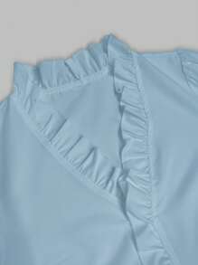 EMERY ROSE Women's Casual Solid Color Ruffled Lantern Sleeve Blouse Fall Cloth For Women - Blue - View 6