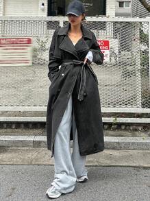 DAZY Women's Front Button Long Sleeve Pocket Minimalist Long Denim Jacket,Fall Clothes - Black - View 10