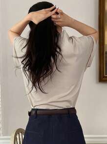 DAZY Letter Graphic Crew Neck Tee Summer - Beige - View 2