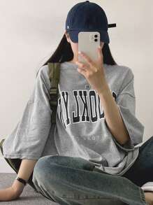 DAZY Letter Graphic Drop Shoulder Tee Oversized T-Shirt Streetwear - Grey - View 10