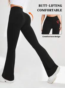 Easithlete 女式黑色收腰喇叭腿运动裤