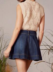 WESTFADE Mid Rise Button Front Western Seaming A Line Denim Mini Skirt