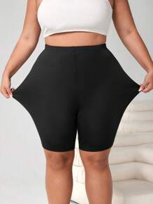 SHEIN CURVE+ 3pcs/Set Plus Size Summer Lightweight Fabric Ankle-Length, 3/4 Length And 1/2 Length Leggings - Black - View 4