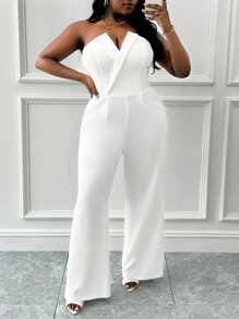 Slaydiva Combinaison de bureau ajustée blanche casual grande taille