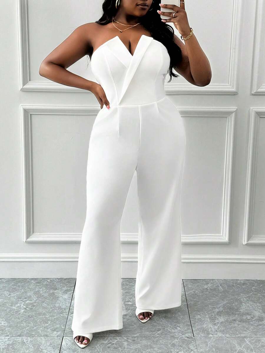 Slaydiva Combinaison de bureau ajustée blanche casual grande taille