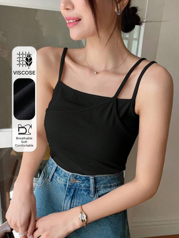 FRIFUL Women's Summer Solid Color Asymmetrical Camisole Top