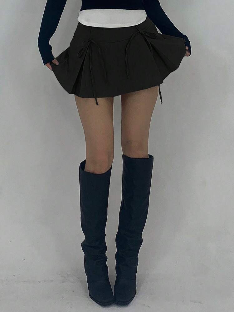 Women's Bowknot Decor Pleated Mini Skirt Y2k