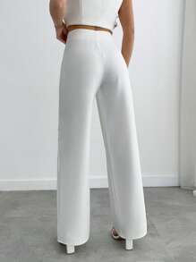 SHEIN PANTALON ÉVASÉ À TAILLE HAUTE AVEC BOUTONS DORÉS ET PLIS