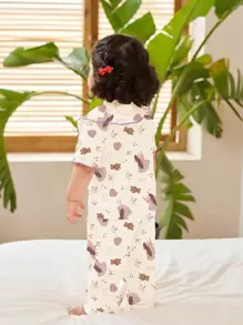 SHEIN 2 件套女宝宝可爱心形格子印花短袖上衣和裤子睡衣套装 - 淡紫色 - 查看 2
