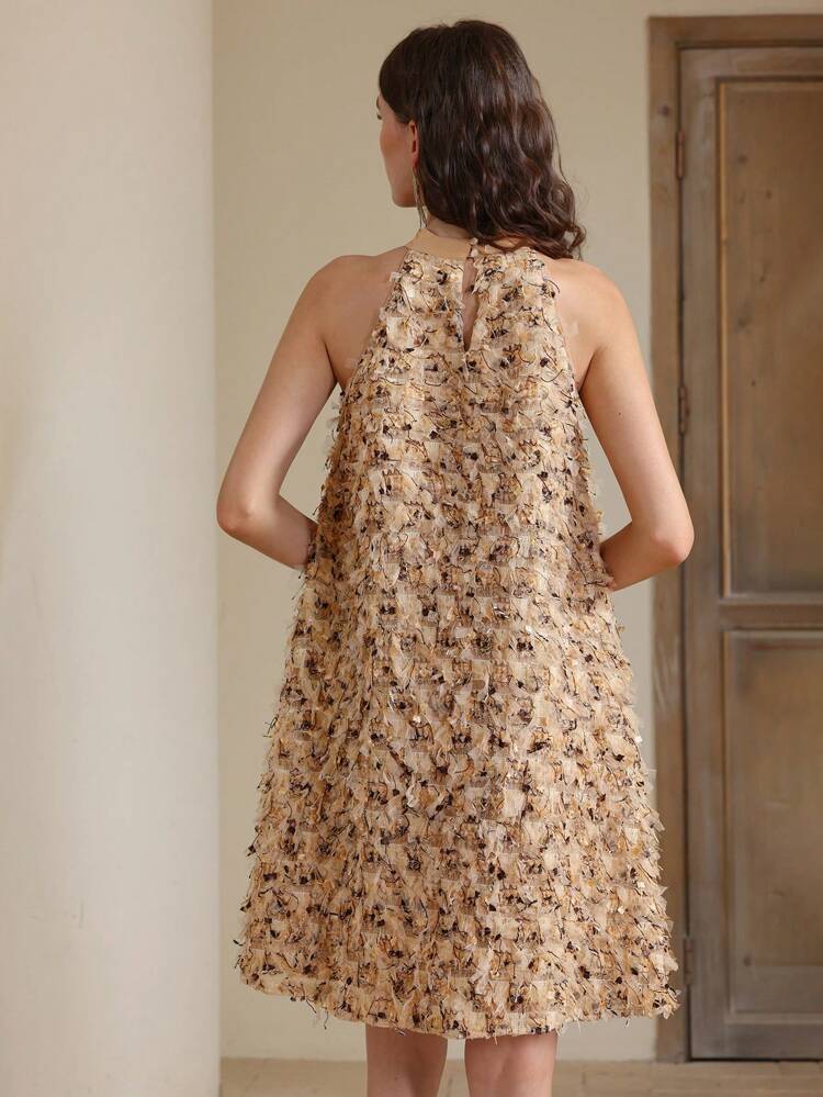 Women's Elegant Romantic Banquet/Date Night Gold Tassel Decor Sleeveless Round Neck Dress, Old Money, Summer Outfits, Sundress Spring Outfits