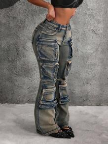 SHEIN ICON 女士多口袋喇叭百搭休闲牛仔裤