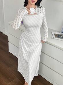 Modelyn Robe de dentelle à taille affinée avec décoration de fleurs de rose