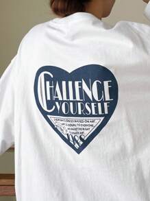 DAZY 标语图案落肩T恤挑战自我灵感源于艺术艺术对每个人来说都是平等的我们有权利享受艺术1988年秋季服装长袖女上衣 - 白色 - 查看 7