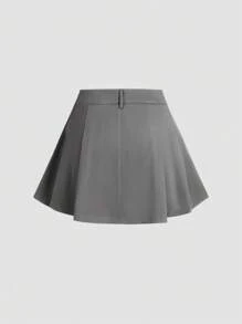 Pariaura High-Waist Gray Pleated A-Line Mini Skirt, Flattering And Anti-Flashing Design - Grey - View 2