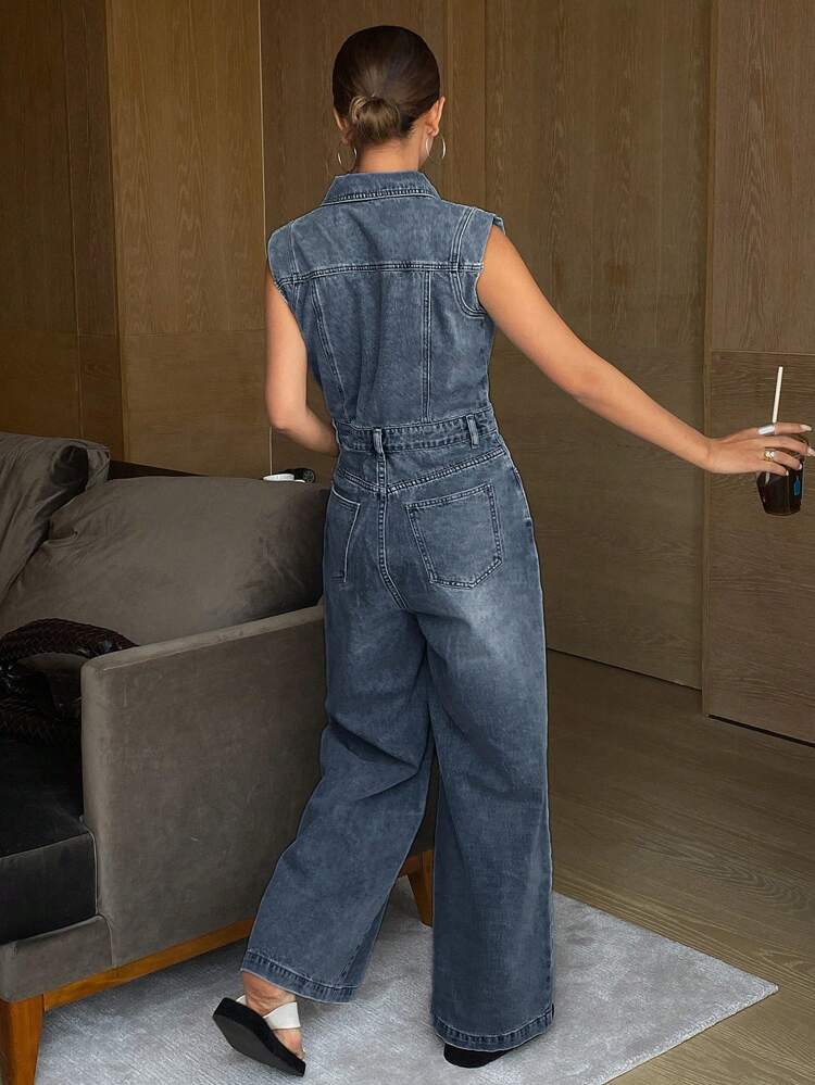 Women's Retro Western Style Washed Sleeveless Long Denim Overalls And Jumpsuit Fall/Winter