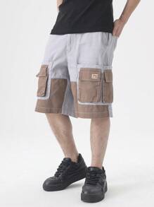 Chillumni Short cargo en denim à patchwork contrasté pour homme, style casual - Gris - Voir 4
