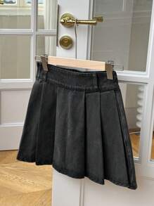 DAZY Women Solid Color Corduroy Pleated A-Line Skirt