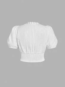 SHEIN MOD بلوزة كاجوال بيضاء بياقة V أنثوية وباطار نسيج جاكارد للنساء من المقاسات الكبيرة - أبيض - مشاهدة 2