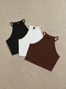 SHEIN EZwear 3 件套女士休闲简约风格吊带背心上衣，适合夏季 - 彩色 - 查看 7