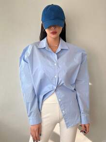 DAZY Chemise oversize à boutons avec épaules tombantes, Top à manches longues pour l'automne