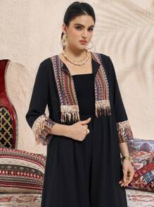 Al Najma 2pcs Women Solid Color Patchwork Simple Jacket & Dress Set