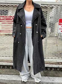 DAZY Women's Front Button Long Sleeve Pocket Minimalist Long Denim Jacket,Fall Clothes - Black - View 8