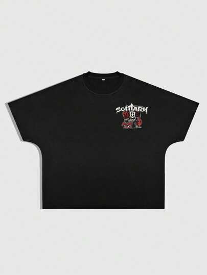 Street Life Men's Casual Loose Short Style Dark Print T-Shirt