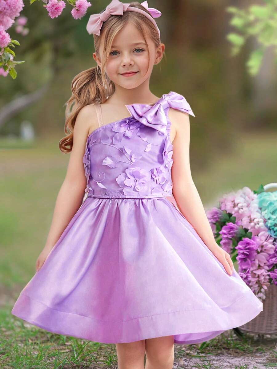 SHEIN 2pcs Set: Woven 3D Floral One Shoulder Top & Form-Fitting Woven Skirt - Purple - View 1