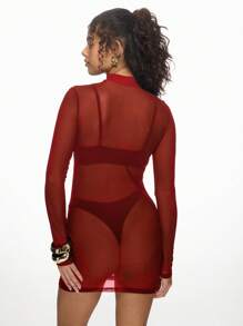 MISSGUIDED 圣诞节薄纱长袖紧身迷你连衣裙 - 紅色 - 查看 2