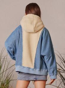 WESTFADE Western Mixed Media Denim & Fleece Hooded Long Sleeve Cowgirl Jacket - Light Wash - View 2