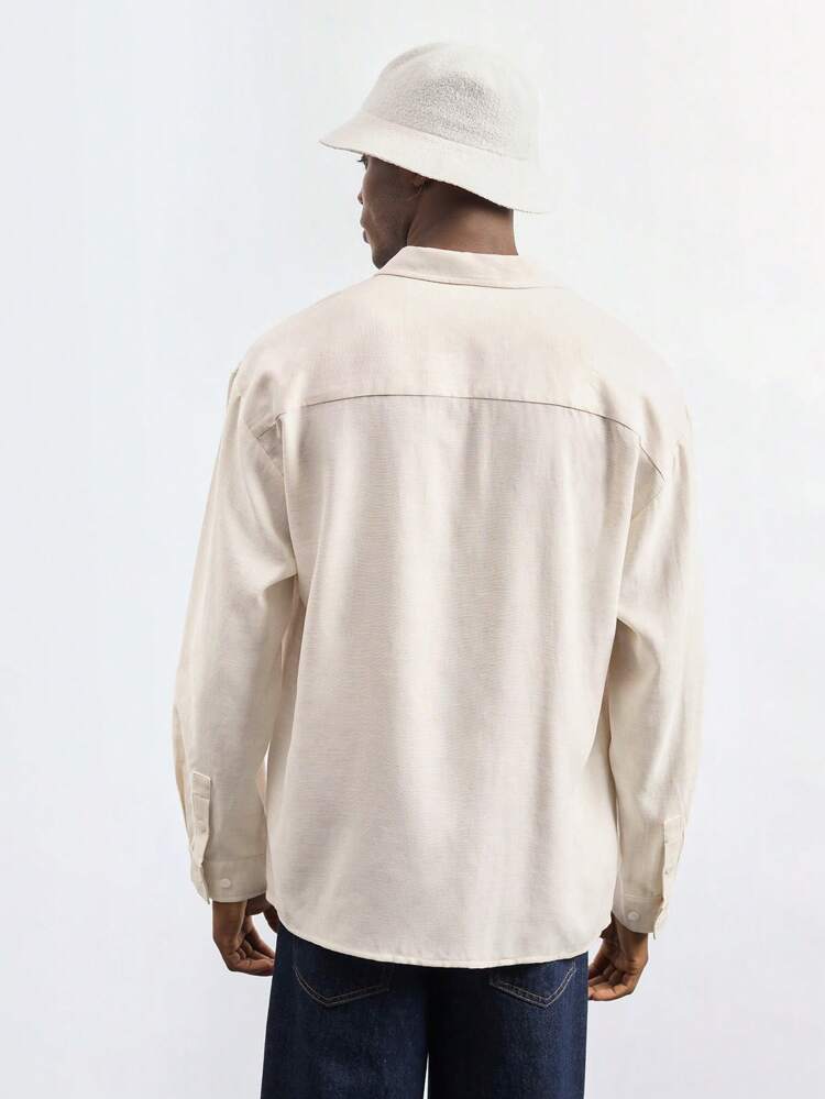 SHEIN Maija Men's Casual Versatile Solid Color Long Sleeve Shirt