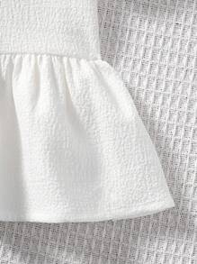 SHEIN LMoss Kids 年轻女孩休闲宽松纯色圆领短袖套头衫 - 白色 - 查看 6