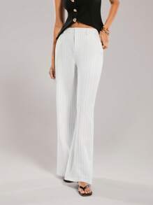 SHEIN Forever 21 Quần ống rộng kẻ sọc đen trắng mùa xuân mới cho nữ công sở/thường ngày - trắng - Xem 5