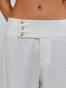 Athîral Women's Cream Line Look Waist Button Design Casual Bermuda Shorts - Apricot - View 4