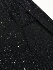 Sweetra Set de 2 piezas con top sin espalda con cuello drapado con brillo y falda con abertura alta, conjunto de fiesta de - Negro - Ver 3