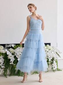 MOTF Soiréza MESH RUFFLE LAYERED COCKTAIL PARTY DRESS - Blue - View 3