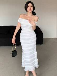 DAZY Damen Off-Shoulder Spitzenkleid für Partys, Hochzeiten, Geburtstage, Homecoming, elegantes Sommerkleid für Hochzeiten