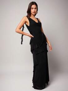 Silquee Premium Quality Black Elegant Romantic Multi-Layered Ruffle V-Neck Slit Dress, Sexy Split Dress ,Wedding Bridesmaid, Formal Ball, Casual Work, Birthday, Holiday Outfit, Beach Party Women Evening Gown Women Elegant Dresses Prom Dresses For Woman Women Formal Party Dresses For Women Women Formal Formal Dresses For Women Women Prom Dresses,Bodycon Dress, Black Backless Dress,Holiday Dress Graduation