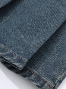 DAZY 1pc Women Solid Color Pleated Corduroy Mini Skirt - Dark Wash - View 3