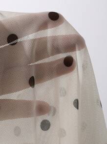 FRIFUL 女式秋季荷叶边领长袖波尔卡圆点透视衬衫 - 杏色 - 查看 4