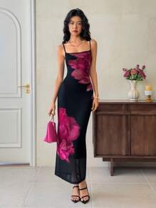 EastFlair Vestido de tirantes con estampado floral elegante para mujeres