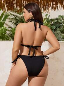 Swim SXY Bộ bikini tam giác buộc dây cỡ lớn dành cho nữ, thích hợp cho kỳ nghỉ và bãi biển - màu đen - Xem 2
