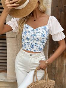 Chiquease French Romantic Off Shoulder Ditsy Floral Countryside Top/Blouse, Sexy & Unique For Spring/Summer - Blue - View 5