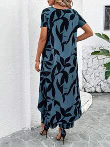 SHEIN Clasi 2 件女士度假休闲花卉印花开叉下摆上衣和裤子套装夏季女装两件套女士度假装女士套装 - 彩色 - 查看 2